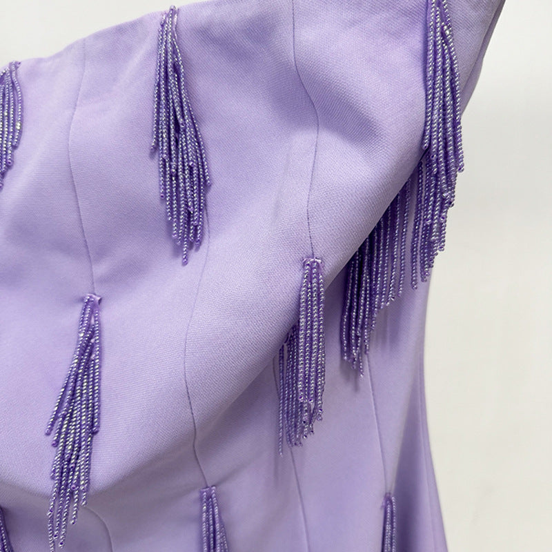 Purple Embellished Off-Shoulder Maxi Dress