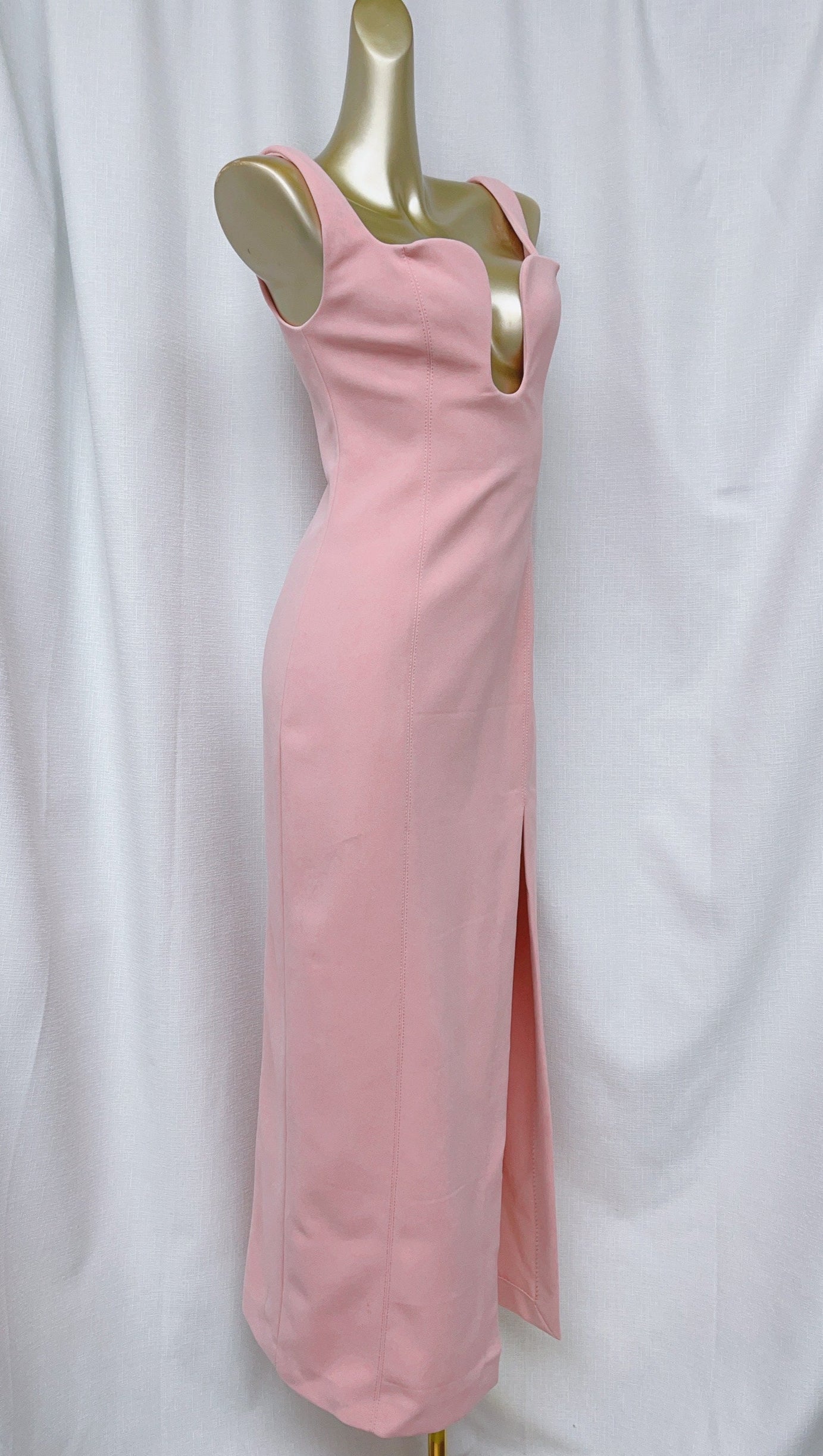 SLIT BONDED CREPE GOWN IN PINK