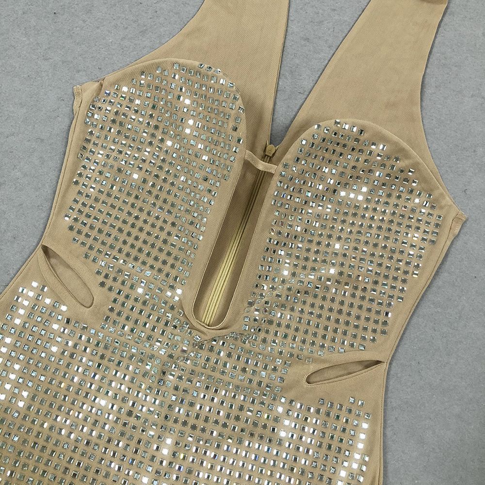 AIIZIE RHINESTONE MESH HALTER NECK MAXI DRESS - product image