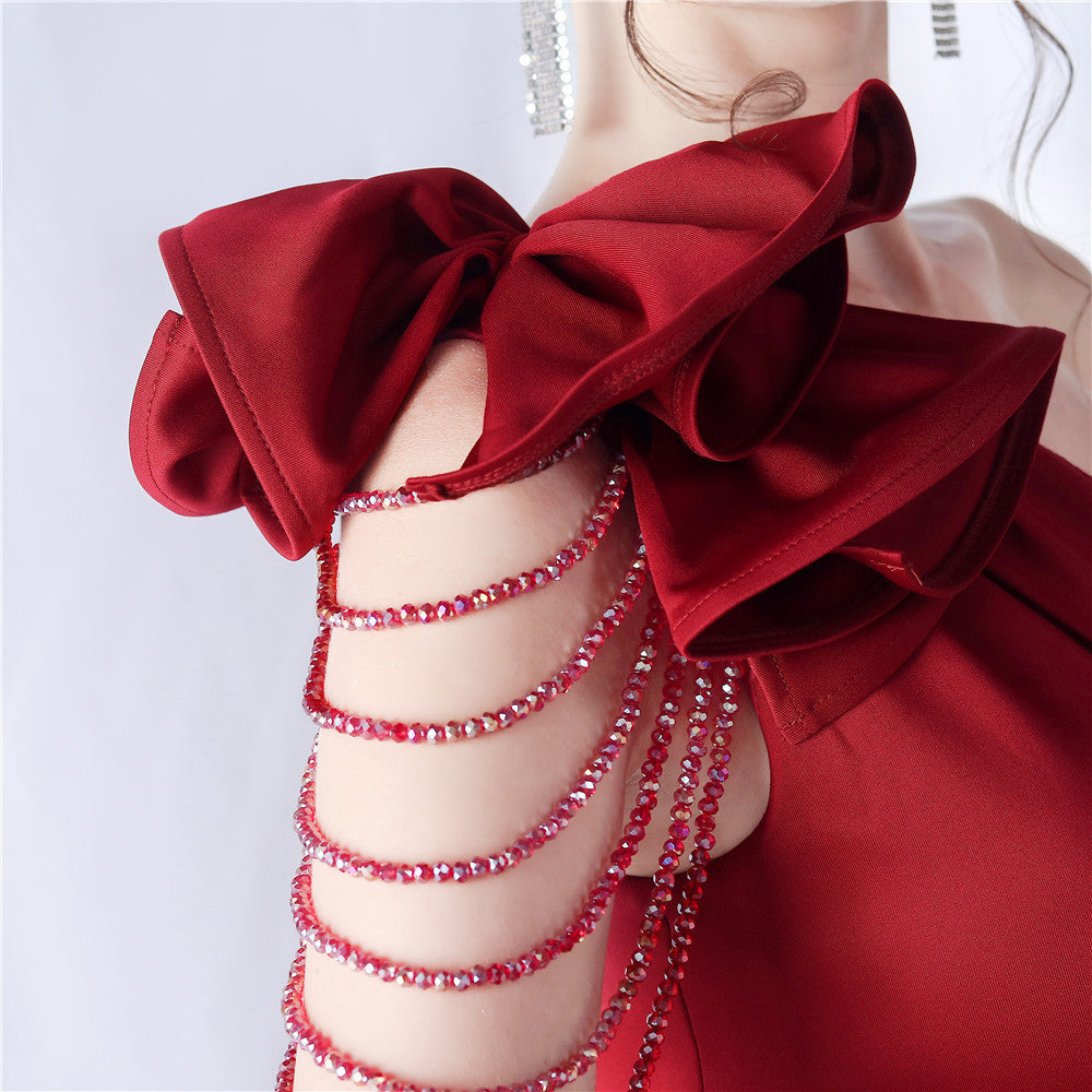 AIIZIE DEBBY RED ONE SHOULDER FLOWER CUT OUT SLIT MAXI DRESS - product image
