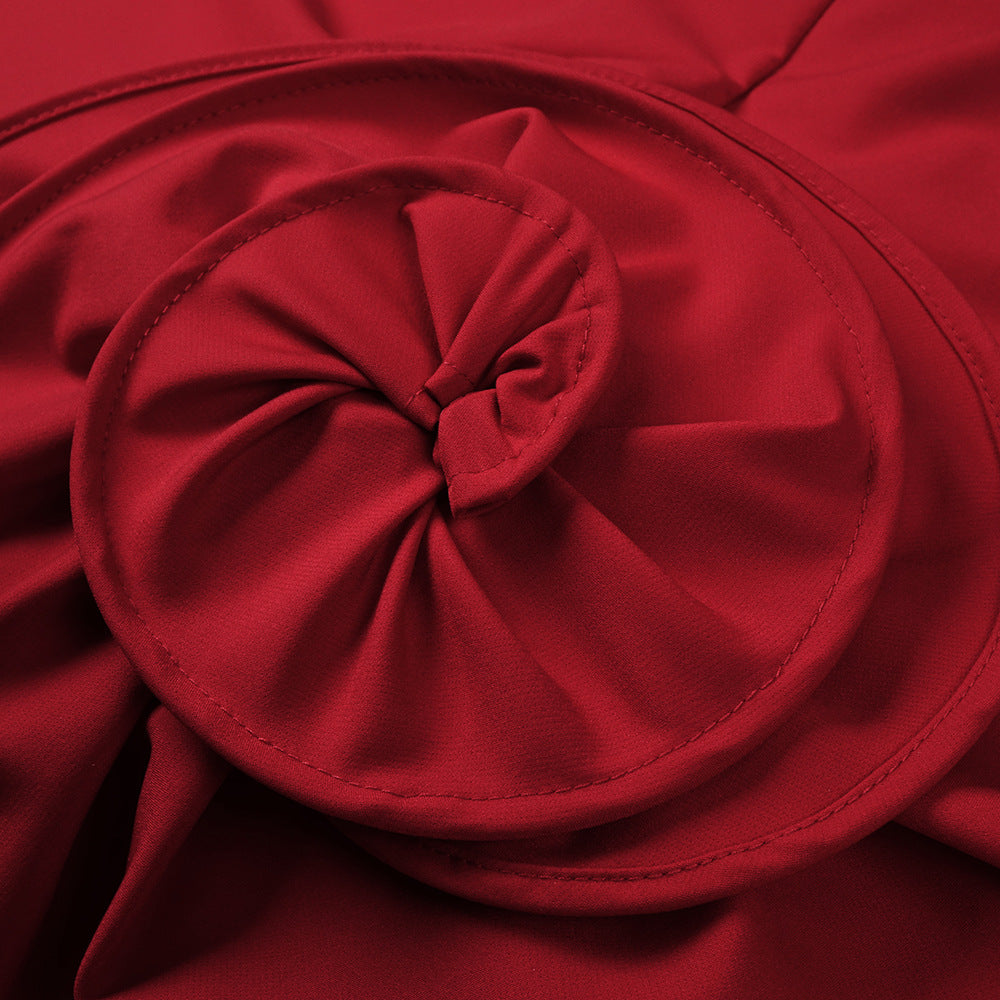 AIIZIE SCULPTURAL ROSE MINI DRESS IN RED - product image