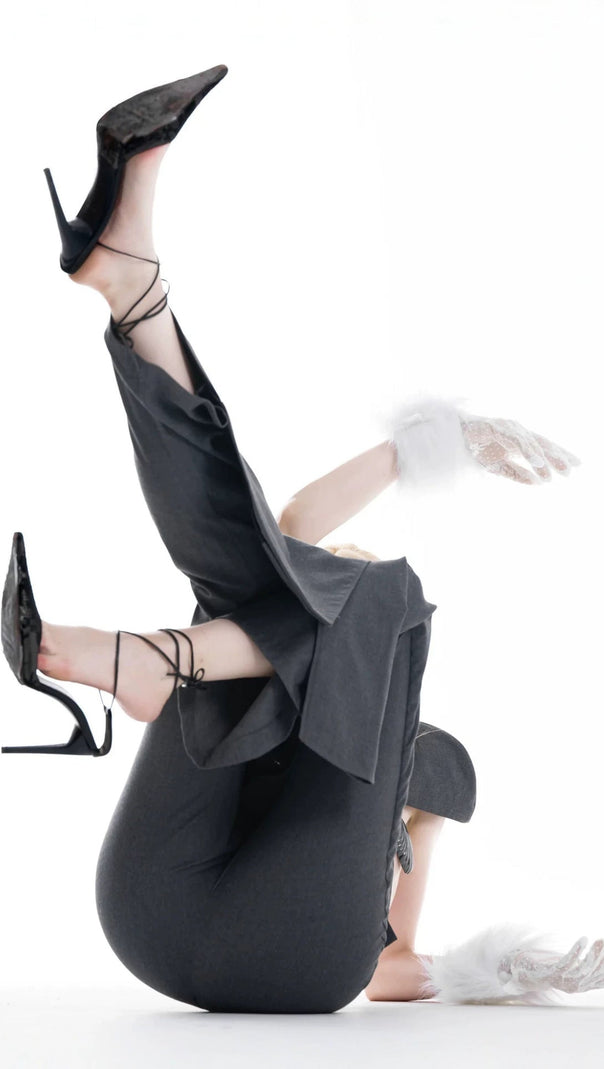 Double-breasted strapless sleeveless suit with lapel - grey