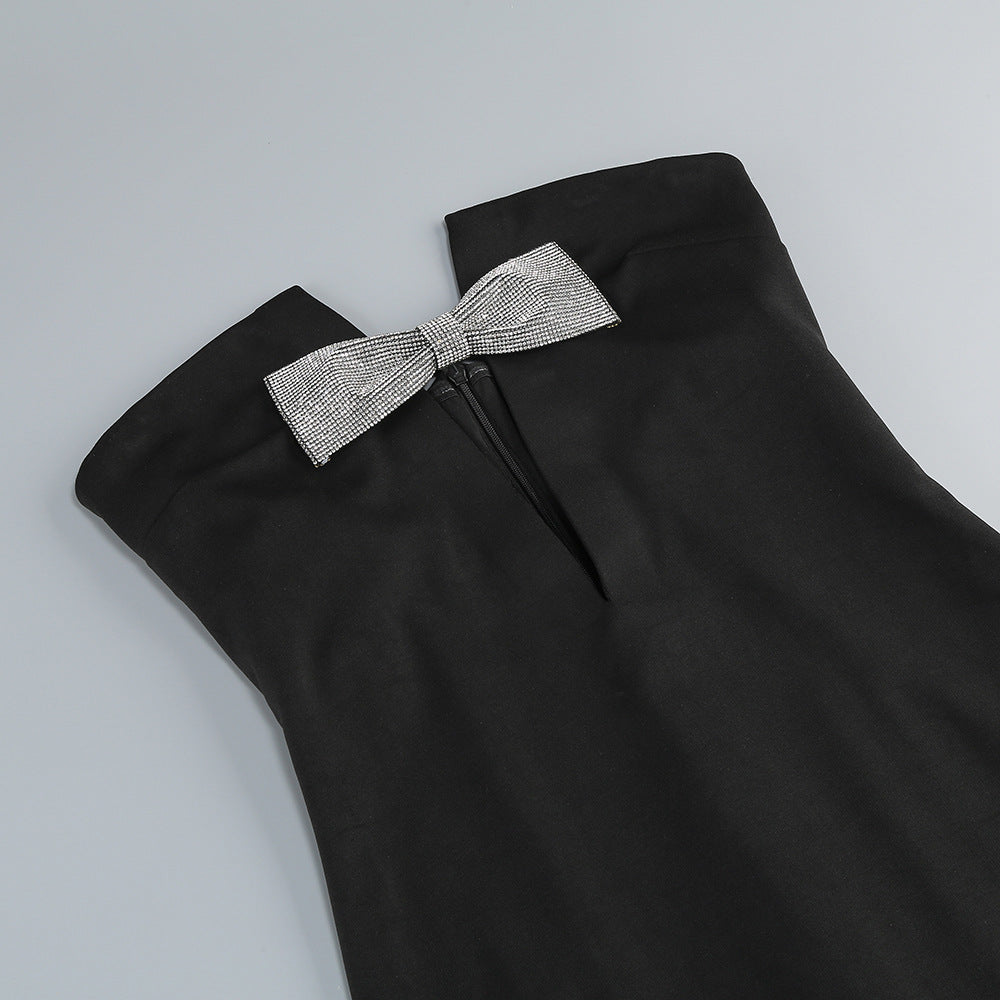 AIIZIE BLACK STRAPLESS BOW - ACCENT MAXI DRESS - product image