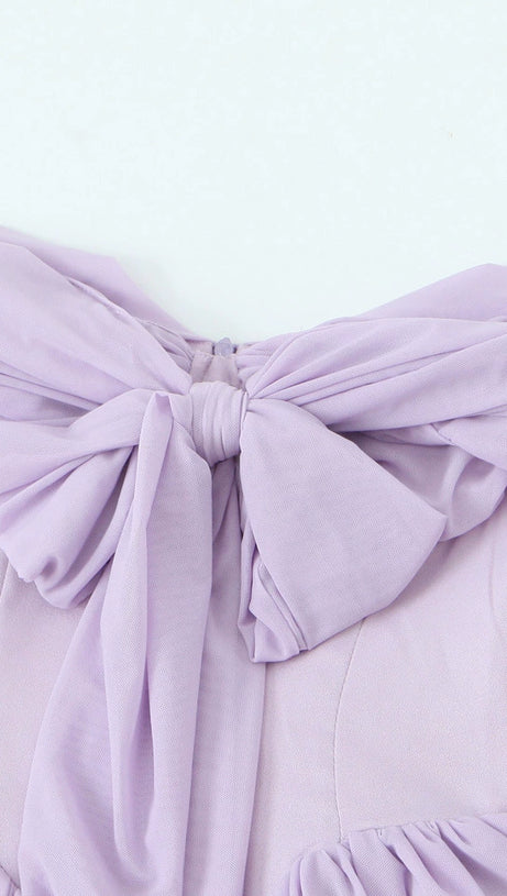 YVETTE PALE PURPLE OFF SHOULDER MESH MINI DRESS