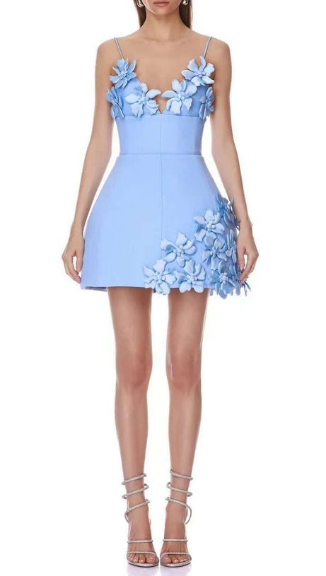 lyuba 3d flower embellished A-line mini dress - blue