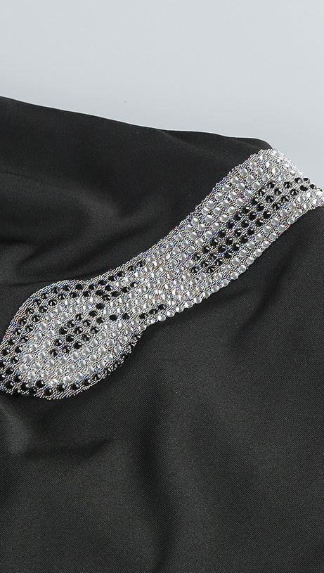 SNAKE STRAP CRYSTAL MAXI DRESS BLACK