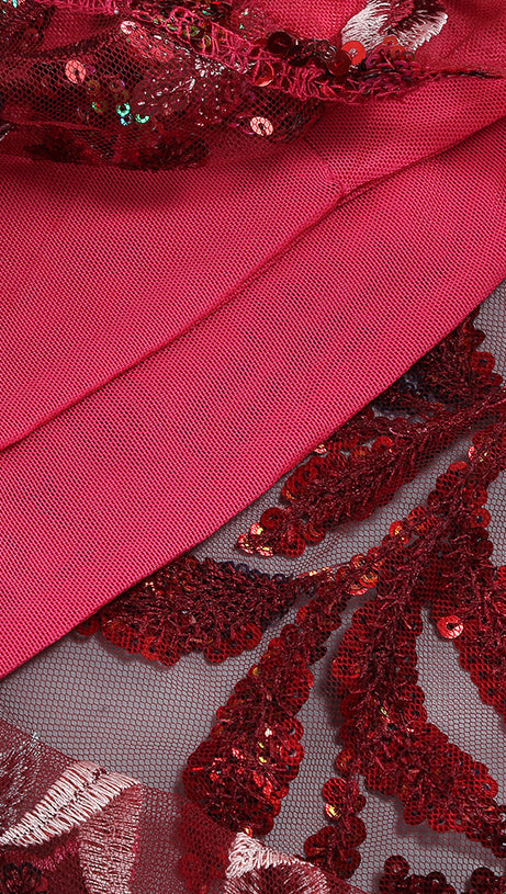 STRAPLESS FLORAL SEQUINS EMBROIDERY BODYCON GOWN MAXI DRESS