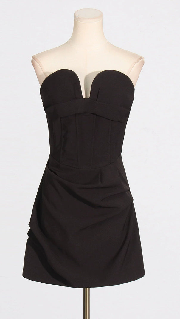 AIIZIE GRISELDA DRAPED WOOL-BLEND BUSTIER MINI DRESS IN BLACK - product image