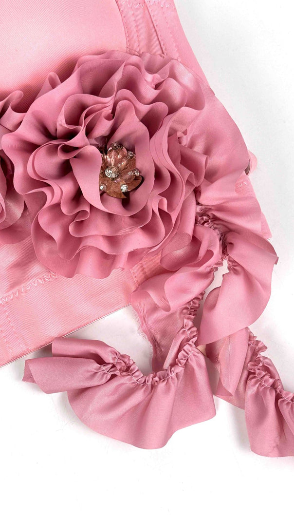 AIIZIE FLOWER TASSEL FISHBONE CORSET IN PINK - product image