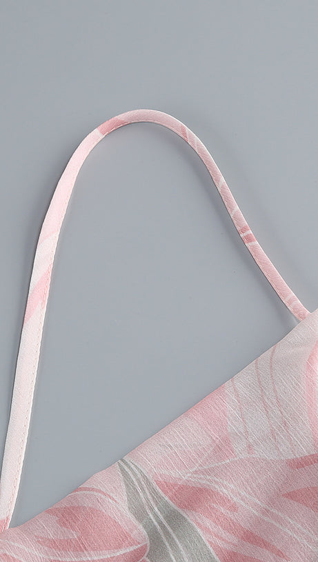 ARES FLORAL-PRINT RUFFLED SILK MIDI DRESS IN PINK