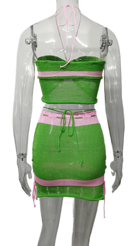 GRÜNE FARBE - BLOCKIERTES PERLENHALTER-STRICKSET