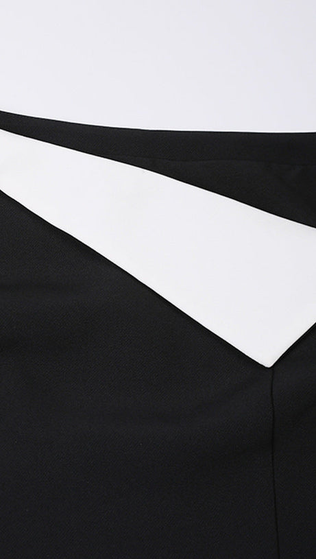 REGINA BLACK ASYMMETRIC NECK POLYCOTTON SHEATH MIDI DRESS