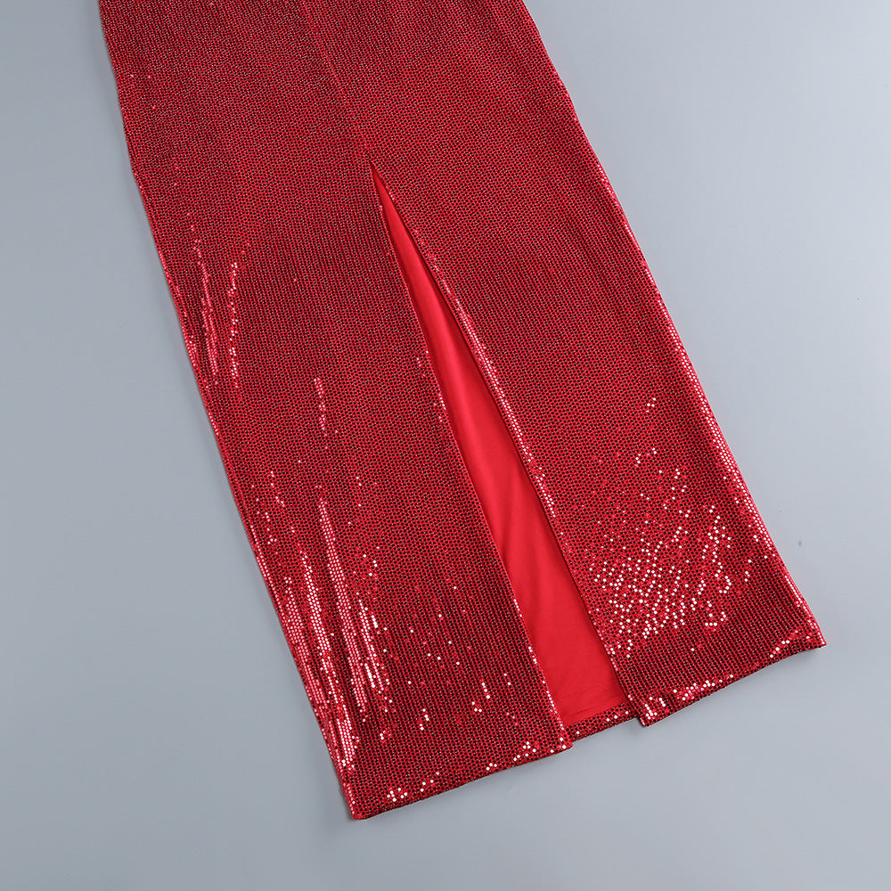 AIIZIE FLOWER EMBELLISHED CUTOUT SEQUIN MAXI DRESS IN RED - product image