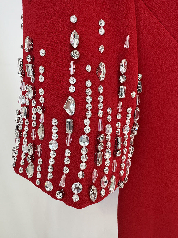 AIIZIE BIELA V-NECK CRYSTAL-EMBELLISHED MIDI DRESS IN RED - product image