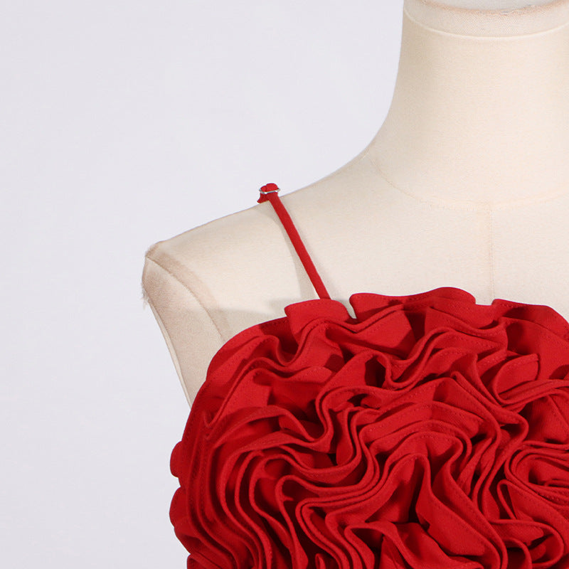 AMITY ONE-SHOULDER MINIKLEID MIT BLUMENAPPLIKATIONEN IN ROT