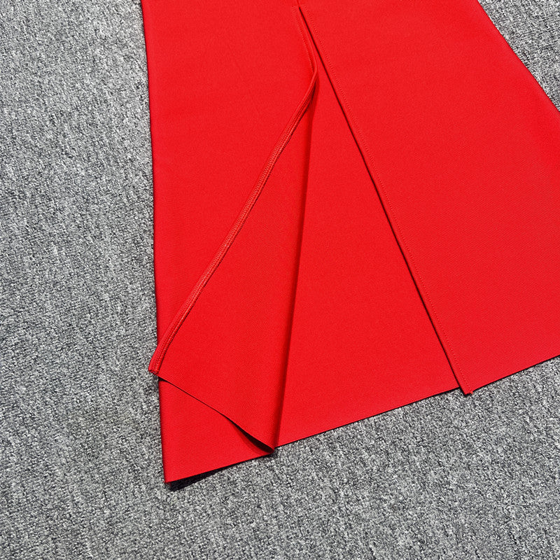 Off-Shoulder Slim Fit Hohlschleifen-Bandage-Fischschwanzrock rot