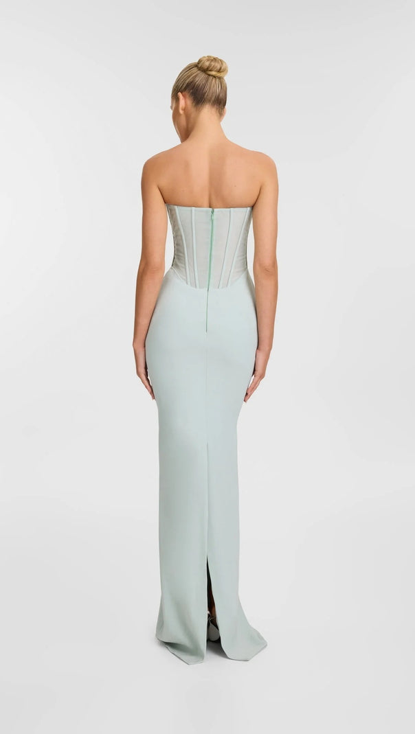 AIIZIE ANNA STRAPLESS MESH SCARF CORSET MAXI DRESS IN GREEN - product image