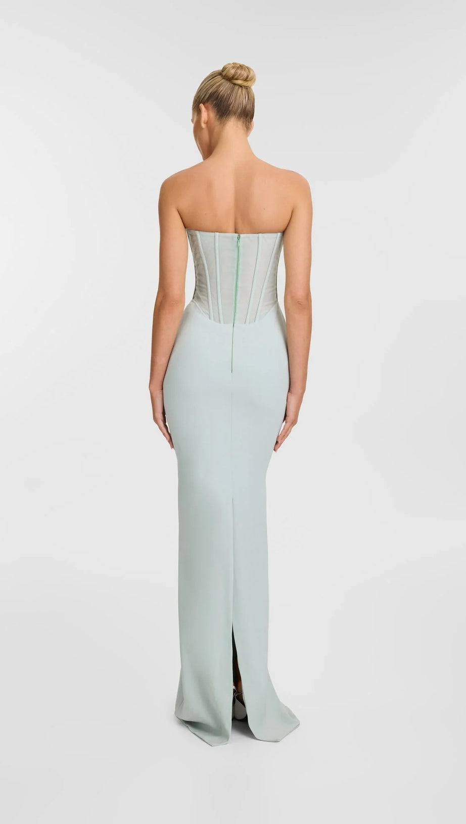 ANNA STRAPLESS  MESH SCARF CORSET MAXI DRESS IN GREEN
