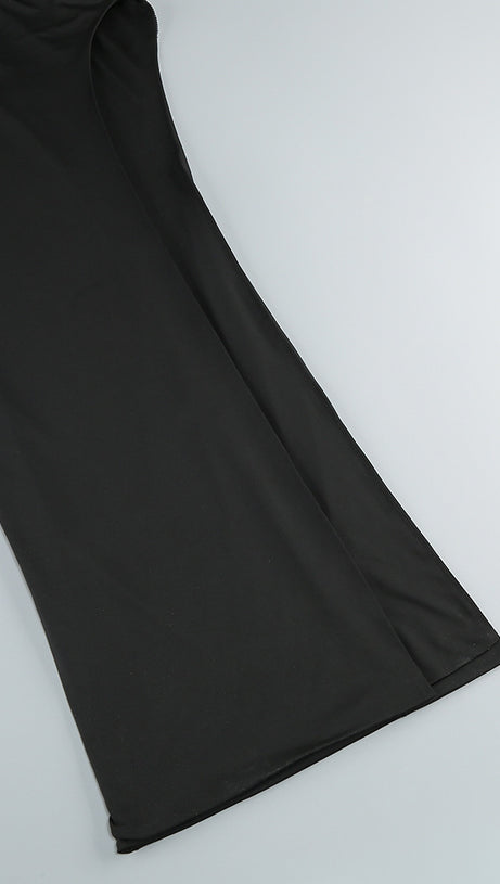 SNAKE STRAP CRYSTAL MAXI DRESS BLACK