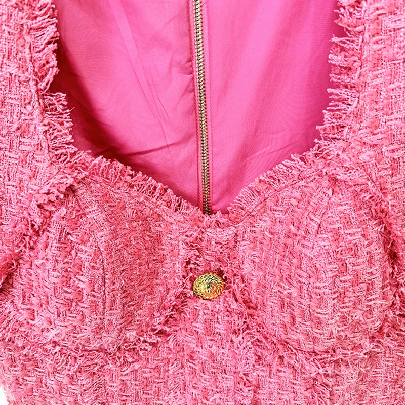 ABITO MINI IN TWEED ROSA SELENA CON 7 BOTTONI