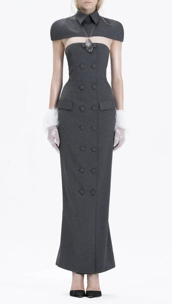 Double-breasted strapless sleeveless suit with lapel - grey