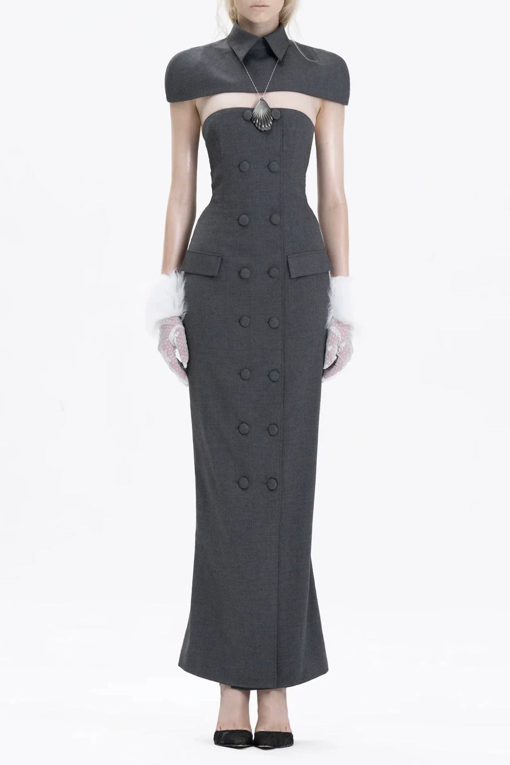 Double-breasted strapless sleeveless suit with lapel - grey