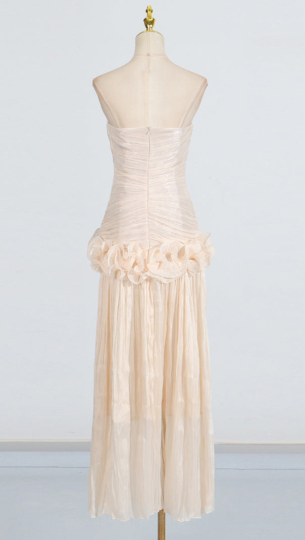 AIIZIE RUFFLE-EMBELLISHED PLEATED MAXI DRESS IN APRICOT - product image