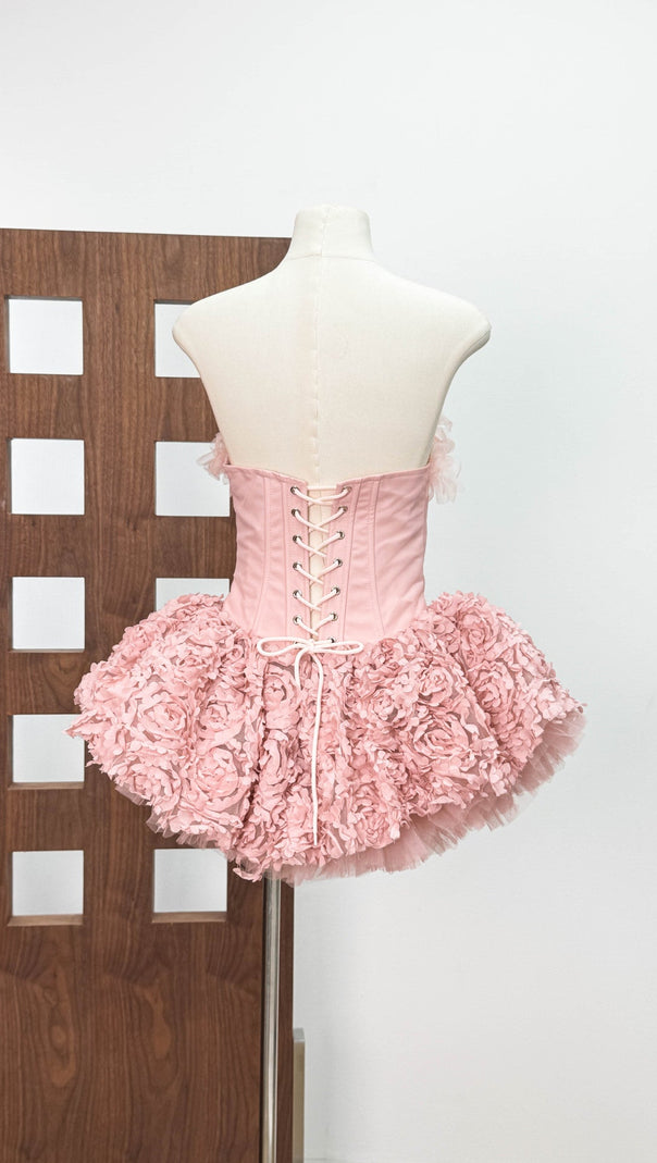 AIIZIE ALBERTA 3D FLOWER STRAPLESS MINI DRESS IN PINK - product image