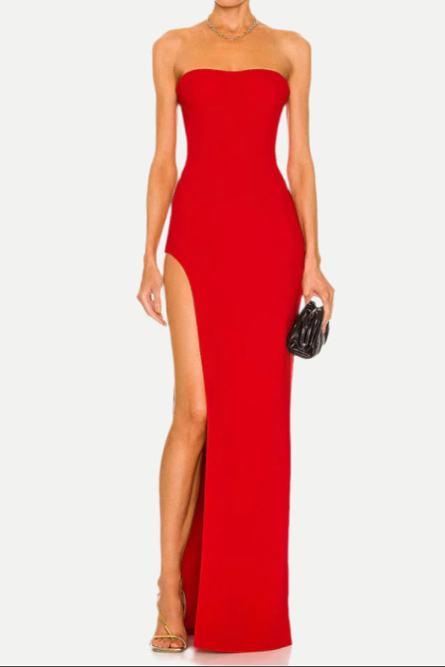 AIIZIE TUBE SLIT STRAPLESS GOWN IN RED - product image