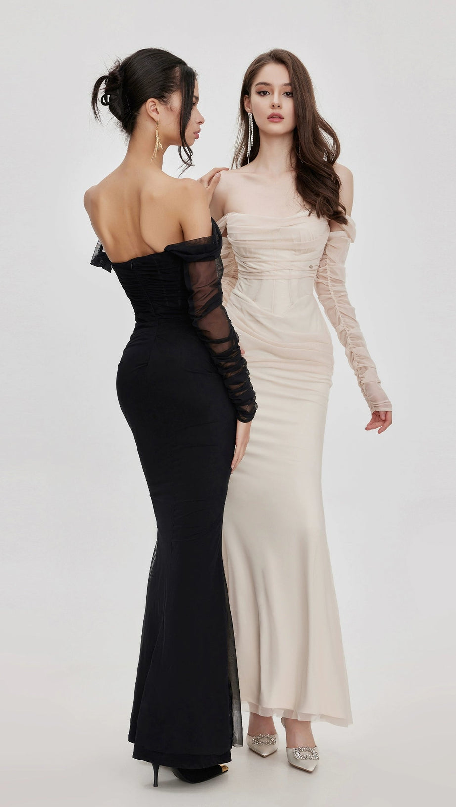 ARIEL BLACK MESH OFF-SHOULDER MERMAID MAXI DRESS