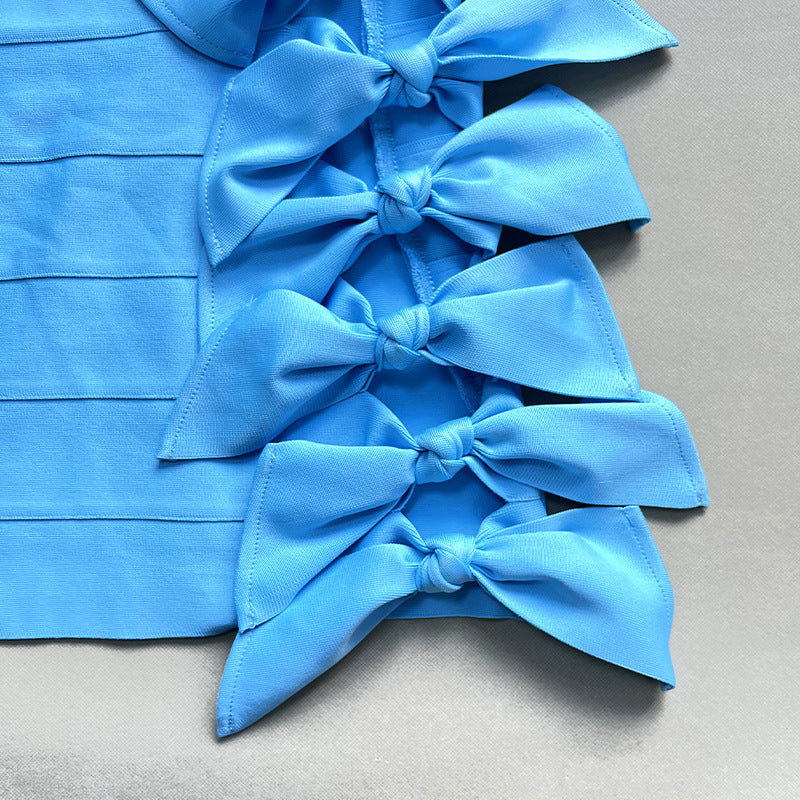 ABITO BANDAGE CON FIOCCO DI SPAGHETTI BLU