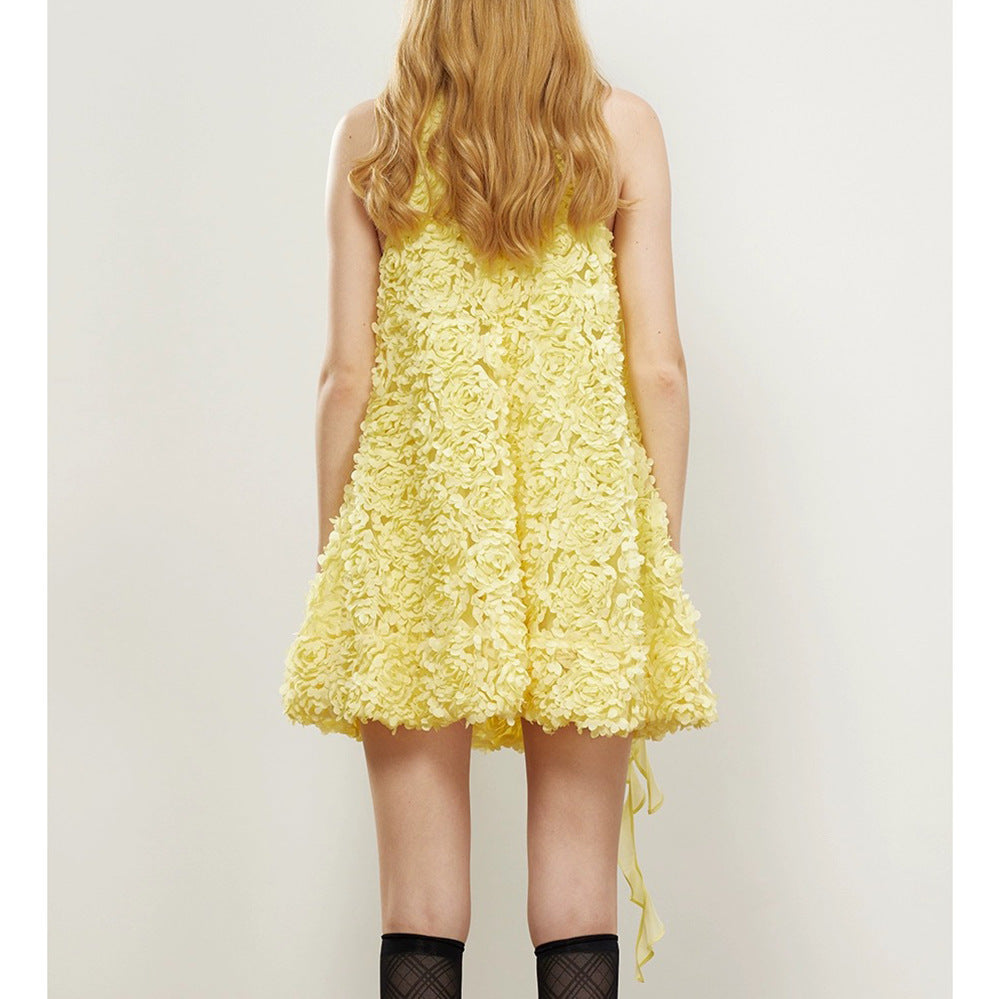 AIIZIE RIBBON HALTER MINI DRESS IN YELLOW - product image
