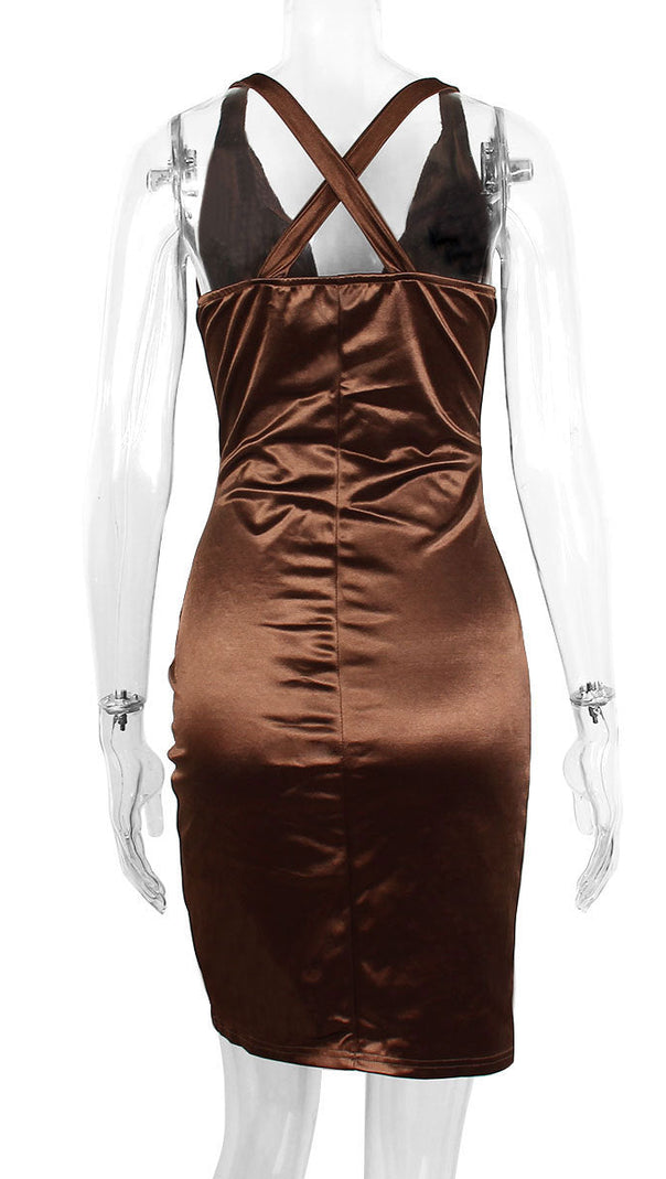 AIIZIE SATIN CORSET MINI DRESS IN CHOCOLATE - product image