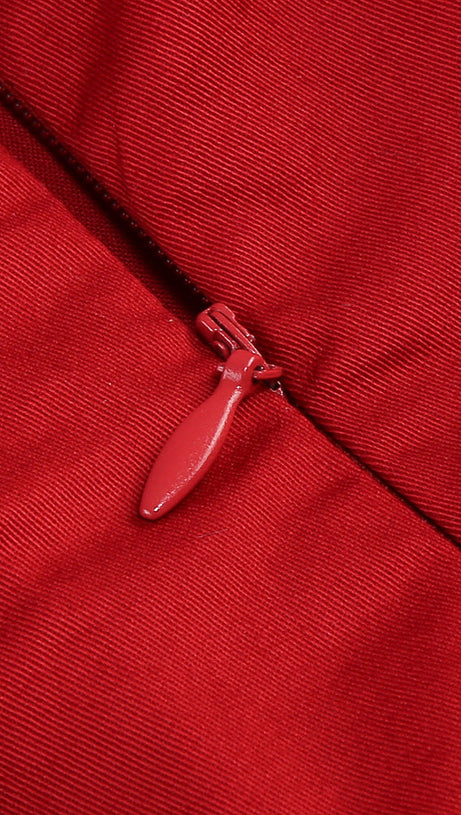 SALLY RUFFLE TRIM STRAPLESS MINI DRESS IN RED