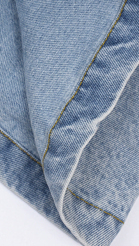 Denim-Tunikamantel mit Patchwork-Rüschen