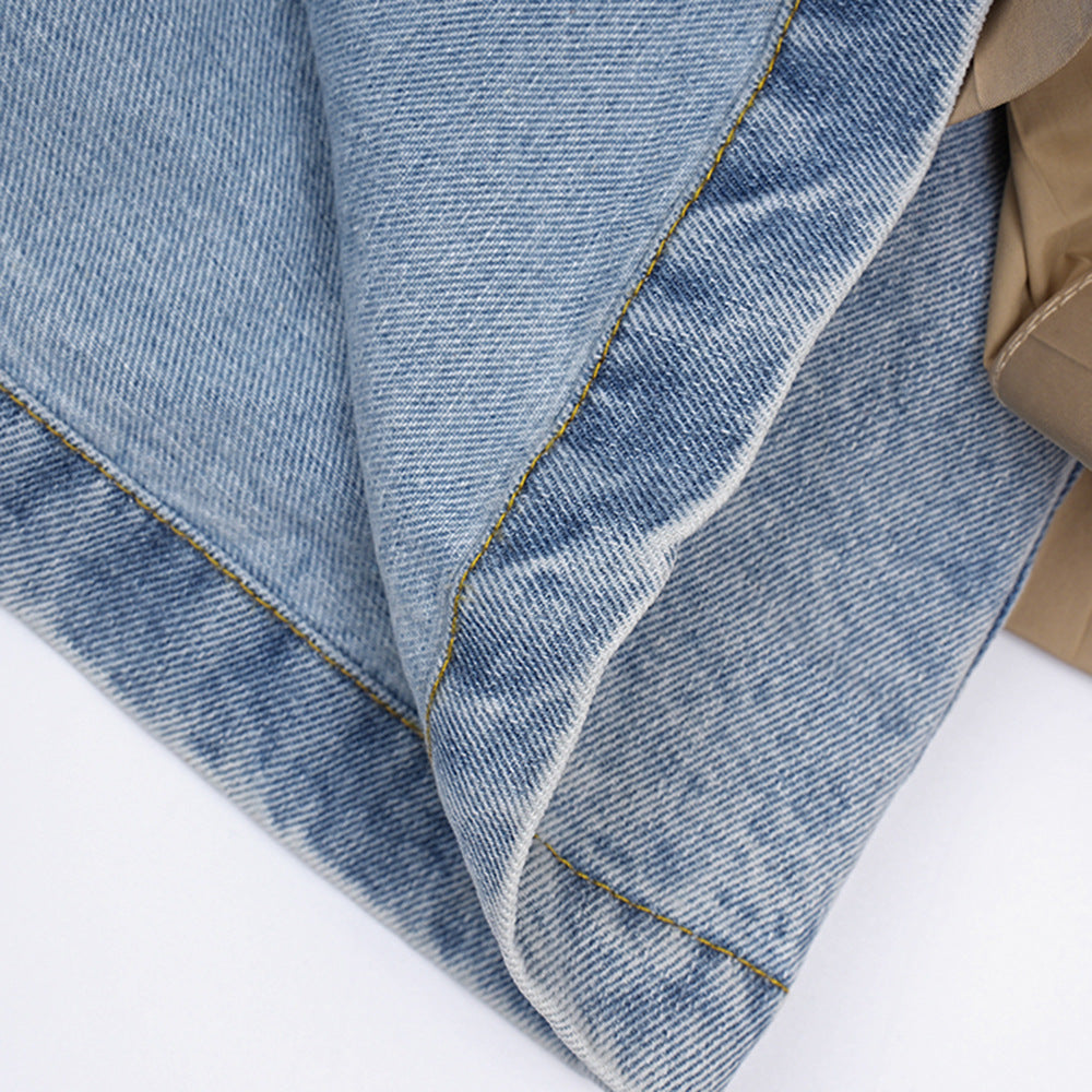 AIIZIE PATCHWORK RUFFLE DENIM TUNIC COAT - product image