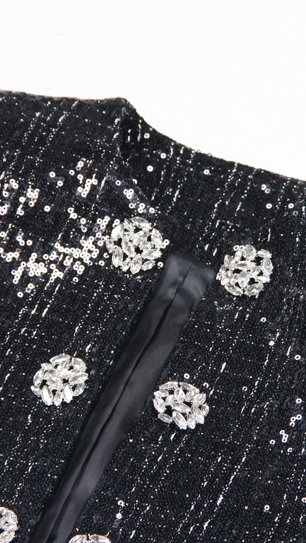 AIIZIE MONA SEQUIN-EMBELLISHED TWEED JACKET IN BLACK - product image