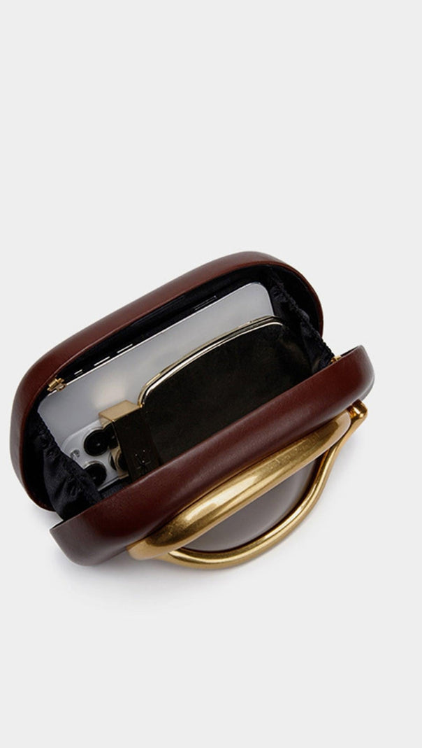 AIIZIE CURVED METAL BOX BAG IN BURGUNDY - product image