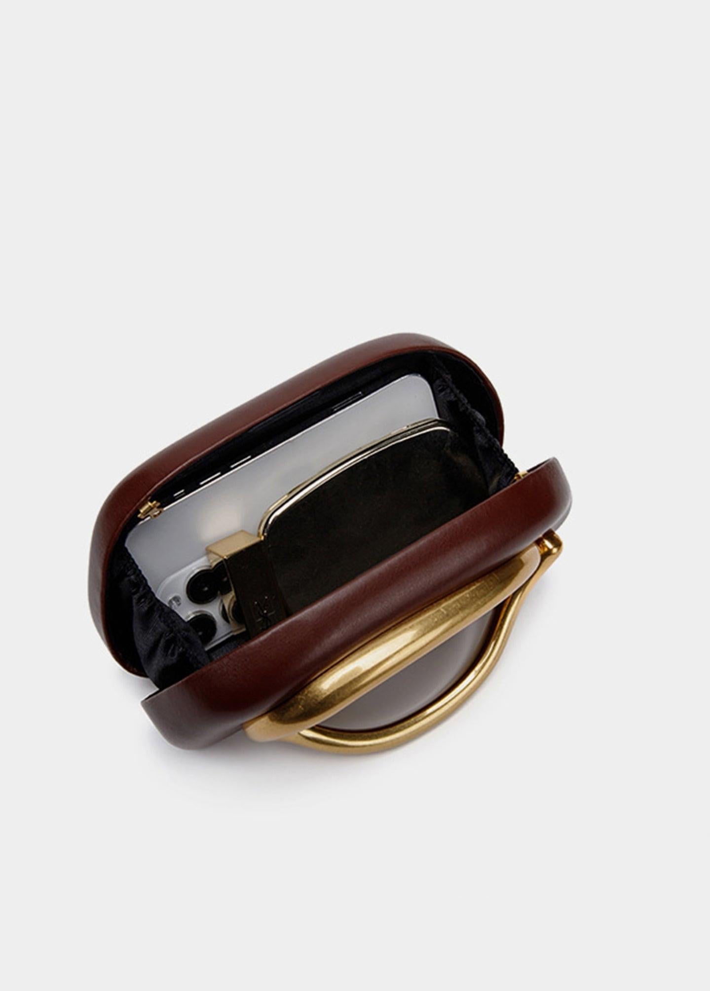 Curved Metal Box Bag in Burgundy