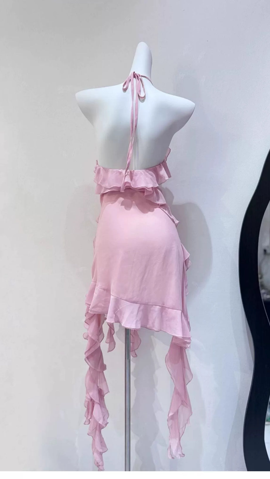 PINK RUFFLED HALTER NECK MINI DRESS