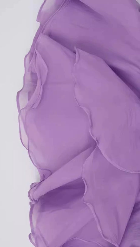 EMBER RUCHED RUFFLE MINI DRESS IN PURPLE