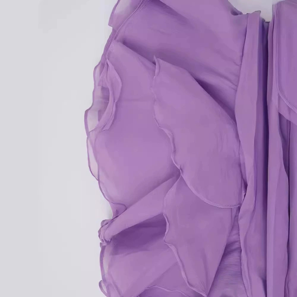 AIIZIE EMBER RUCHED RUFFLE MINI DRESS IN PURPLE - product image