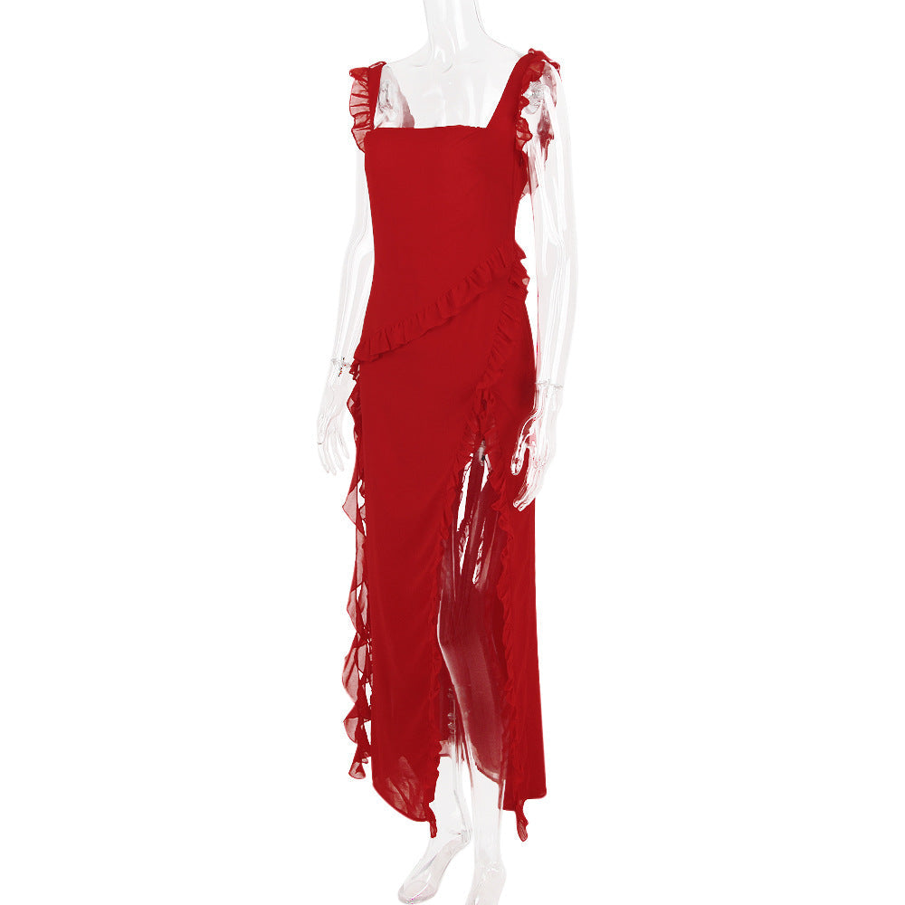 AIIZIE RUFFLE MAXI DRESS IN CHERRY - product image