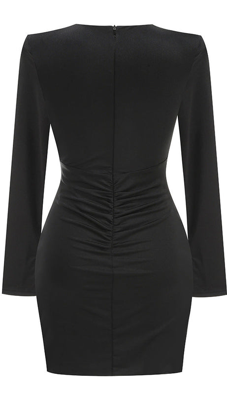 CRYSTAL-EMBELLISHED CUTOUT BLACK MINI DRESS