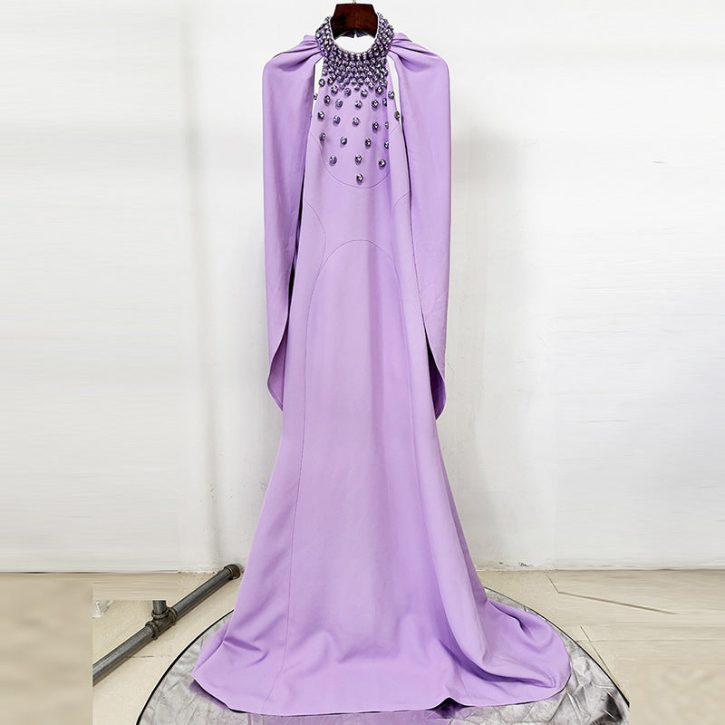 Lavender Hand-Beaded Mermaid Gown with Cape Shoulders