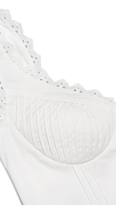 WHITE PIN TUCK MINI DRESS