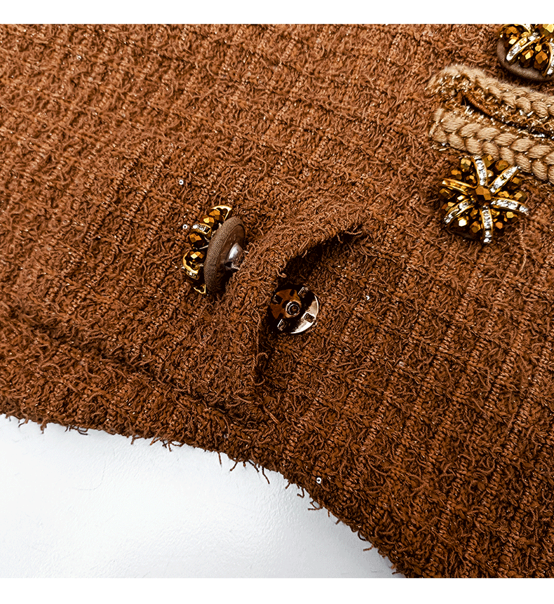 amelia braided-edge tweed midi dress in brown