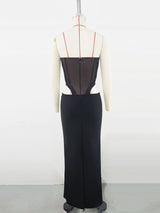 Mesh Splicing Elastic Bandage Evening Gown Maxi  Dress