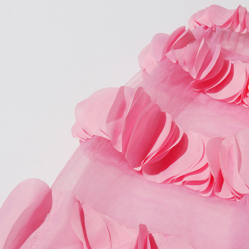 PETALS STRAPLESS TULLE MAXI DRESS IN PINK