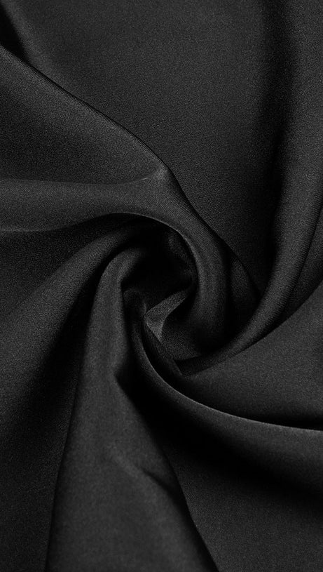 SILK CROP TOP MAXI SKIRTS 2 PIECES SETS IN BLACK